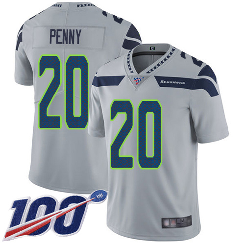 Seattle Seahawks Limited Grey Men Rashaad Penny Alternate Jersey NFL Football #20 100th Season Vapor Untouchable
